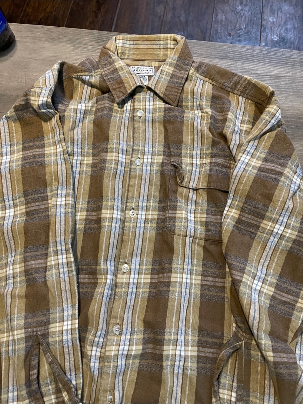 #A293 Men's Brown Plaid Button-Up Shirt - Casual Long Sleeve